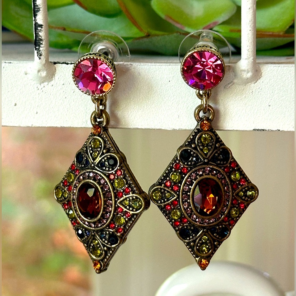 Heidi Daus I'll Loop You In Crystal Dangle Drop Earrings Pierced Signed EUC